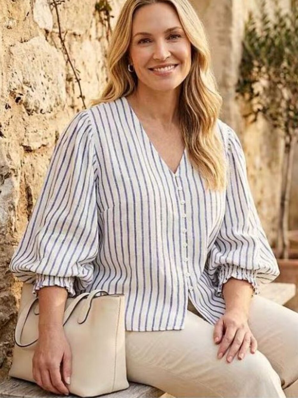 NWT Karen Kane Plus Size Linen-Blend V-Neck 3/4 Layered Sleeve Sz 2X